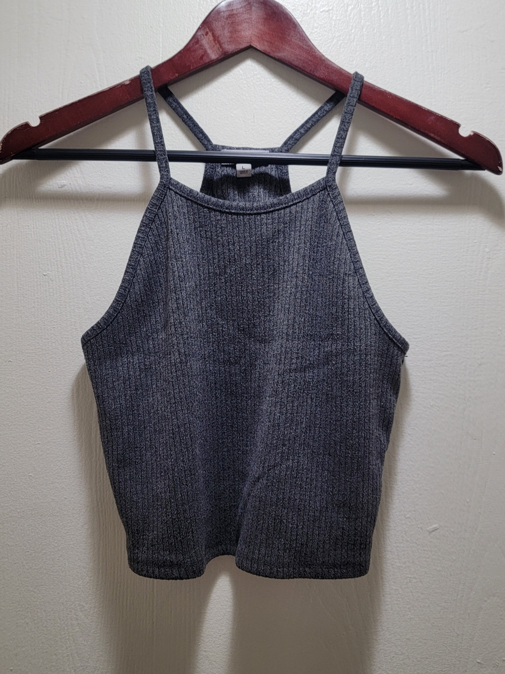 EARTHBOUND Ribbed Halter Crop Top - Charcoal